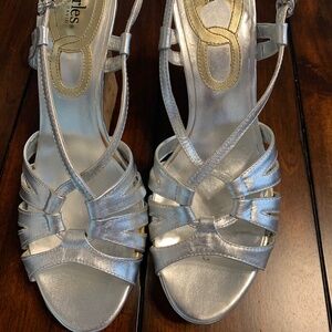 Silver Charles David wedge sandals